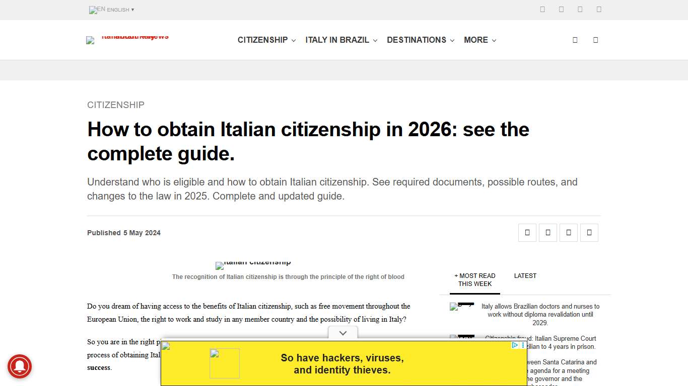 How to obtain Italian citizenship in 2026: see the complete guide.
