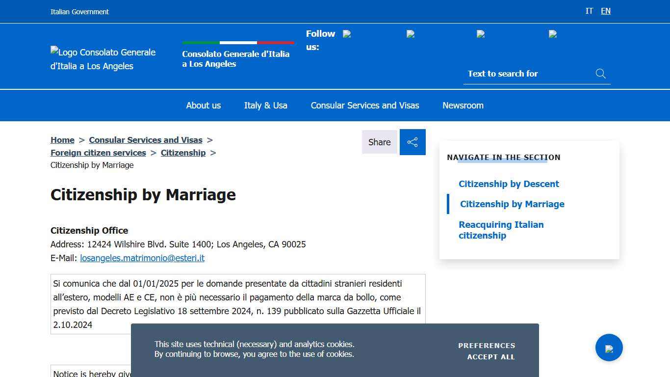 Citizenship by Marriage – Consolato Generale d'Italia a Los Angeles